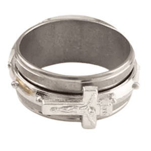 Silver Coloured Stainless Steel Spinning Fidget Ring with Crucifix Pendant