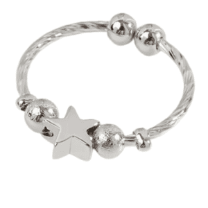 Silver Coloured Star Adjustable Fidget Ring