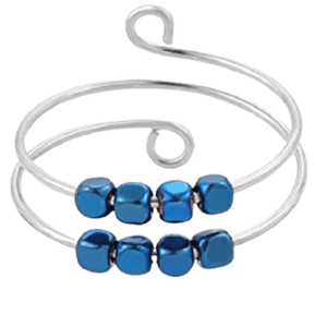Adjustable Boho Silver Coloured Fidget Spinning Blue Bead Ring