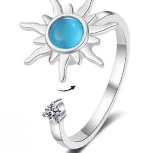 Silver Coloured Fidget Ring with Spinning Blue Sun
