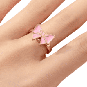 Gold Coloured Fidget Ring with Pink Spinning Bow