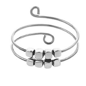Adjustable Boho Silver Coloured Fidget Spinning Silver Bead Ring