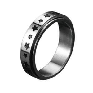 Silver Coloured Stainless Steel Fidget Ring with Black Stars
