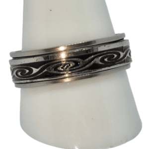 Silver Coloured Stainless Steel Wave Patterning Fidget Spinner Ring