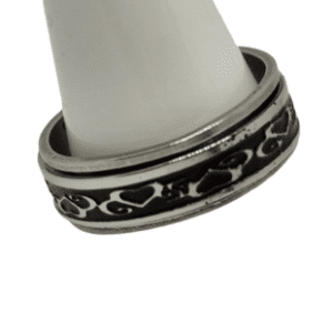 Stainless Steel Fidget Ring with Silver Coloured Heart Patterning