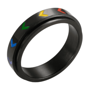 Black Stainless Steel Rainbow Arrow Fidget Ring