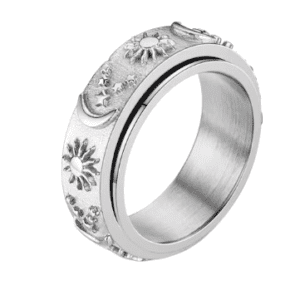 Fidget Spinning 3D Moon and Stars Stainless Steel Band Ring