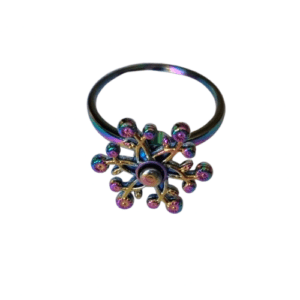 Multi Coloured Rainbow Stainless Steel Mushroom Fidget Ring