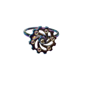 Multi Coloured Rainbow Stainless Steel Spotted Pin Wheel Fidget Ring