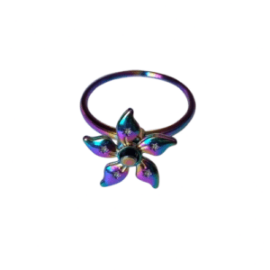 Multi Coloured Rainbow Stainless Steel Pin Wheel Fidget Ring