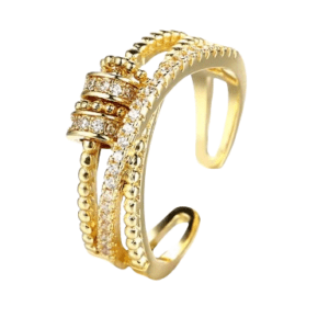 Gold Coloured Fidget Spinning Ring with Clear Crystals with Open Edge