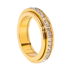 Gold Coloured Fidget Ring with Clear Crystals