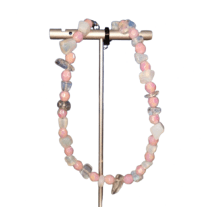 Anklet with Opal Gemstone and Pink Bicone Beads