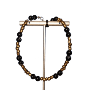 Anklet / Large Bracelet with Black Agate Gemstone and Gold Coloured Spacer Beads