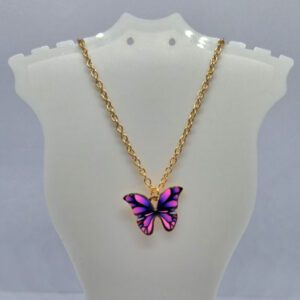 Gold Coloured Chain Anklet / Bracelet with Pink and Purple Butterfly Pendant
