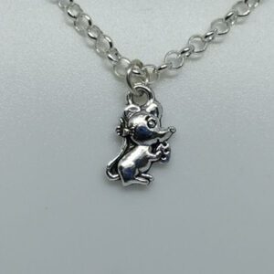 Silver Coloured Belcher Chain Anklet with Silver Coloured Mouse / Rat Pendant