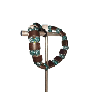 Hematite Metal and Teal Flower Plastic Coloured Beaded Bracelet