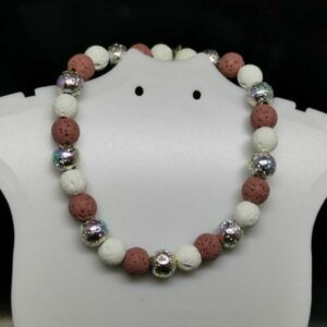 Natural Lava Stone Bracelet in Pink White and Rainbow