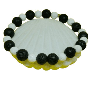 Natural Lava Stone Bracelet with Black and White Beads