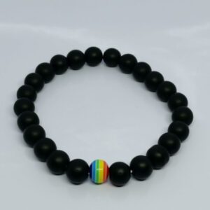 Matt Black Onyx Gemstone with Rainbow Centre Beaded Bracelet