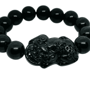 Black Obsidian Chunky Bracelet with Pixiu Obsidian Gemstone Pendant