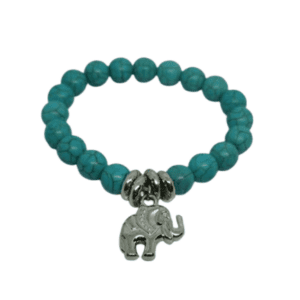 Silver Coloured Elephant Pendant on a Turquoise Beaded Bracelet