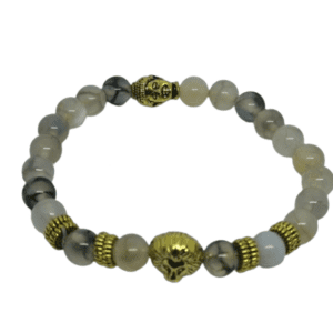 Natural Gemstone Bracelet with Gold Coloured and Lion Head