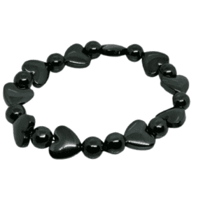 Magnetic Metal Hematite Love Heart and Round Beaded Bracelet