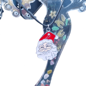 Black Leather Choker Necklace with Silver Coloured Metal Santa Father Christmas Pendant