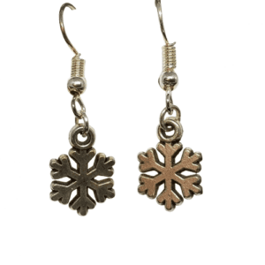 Silver Coloured Snowflake Pendant Hanging Earrings on Silver Coloured Posts