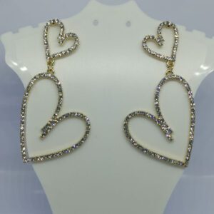 Gold Coloured Sparkly Cubic Zirconia Crystal Double Love Heart Hoop Earrings
