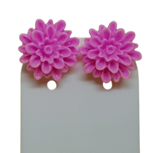 Large Pink Flower Clip on Earrings