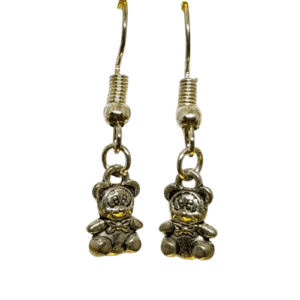 Hanging Silver Coloured Teddy Bear Earrings on Silver Coloured Posts