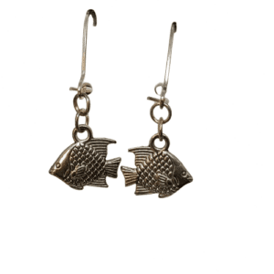 Hanging Earrings with Silver Coloured Fish Pendants