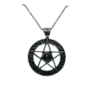 Metal Star Pendant with Blue Centre on a Ball Silver Coloured Necklace