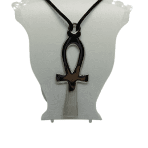 Metal Egyptian Ankh Cross Pendant on a Pull On Black Cord Necklace