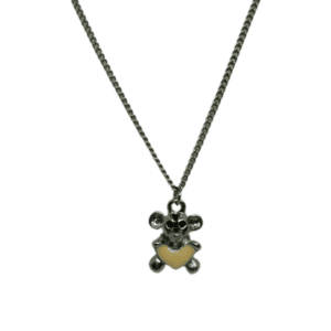 3D Silver Coloured Teddy Bear with Peach Heart Pendant Necklace