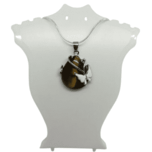 Natural Tigers Eye Tear Drop Pendant and Butterfly with Sterling Silver Snake Chain