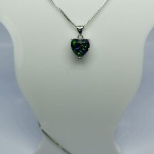 Sterling Silver Box Chain Necklace with Sterling Silver Rainbow Topaz Love Heart Pendant