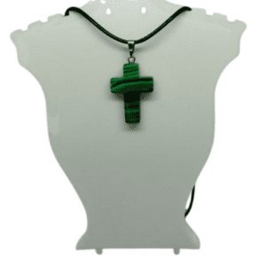 Emerald Green Gemstone Cross on a Leather Adjustable Strap Necklace