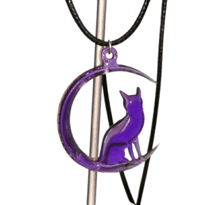 Purple Night Witches Cat on a Moon Leather Necklace