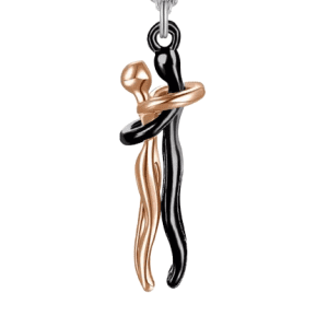 Silver Coloured Necklace with Gold Coloured and Black Couple Hugging Friendship Pendant