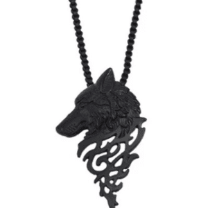Black Stainless Steel Metal Tribal Wolf Pendant and Box Necklace