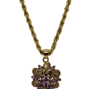 Indian Boho Style Gold Coloured Necklace with Pink Rhinestone Flower