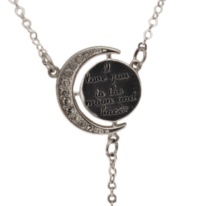Sterling Silver Necklace with Silver Coloured Moon Pendant Engraved with "I Love You To The Moon and Back"