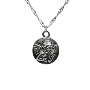 Silver Coloured Cherub Pendant on a Sterling Silver Water Wave Necklace