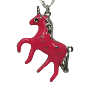 Sterling Silver Water Wave Necklace with Pink Unicorn Pendant