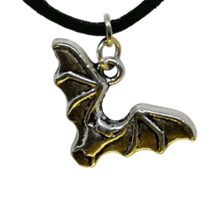 Silver Coloured Bat Pendant on Soft Black Leather / Suede Necklace