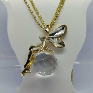 2 Toned Gold Coloured Necklaces with Clear Ball and Rhinestone Angel Fairy Pendant