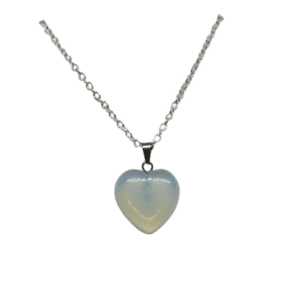 Opal Style Gemstone Heart Pendant and Silver Coloured Adjustable Necklace